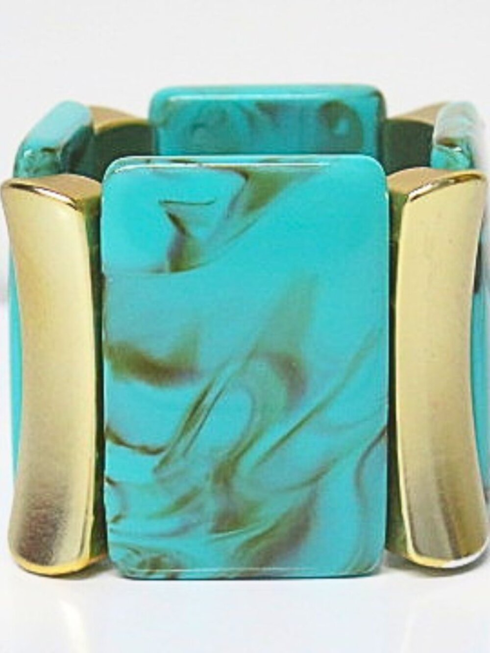 Estate Turquoise Gold Tone Wide Stretch Statement Bracelet One Size